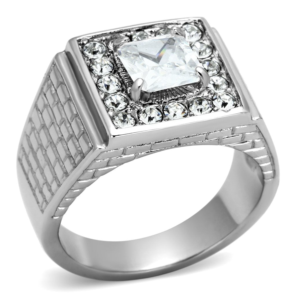 High polished (no plating) Stainless Steel Ring with AAA Grade CZ  in Clear
