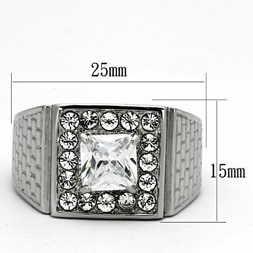 High polished (no plating) Stainless Steel Ring with AAA Grade CZ  in Clear