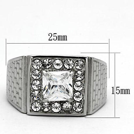 High polished (no plating) Stainless Steel Ring with AAA Grade CZ  in Clear