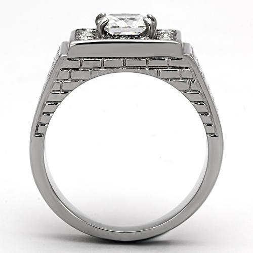 High polished (no plating) Stainless Steel Ring with AAA Grade CZ  in Clear
