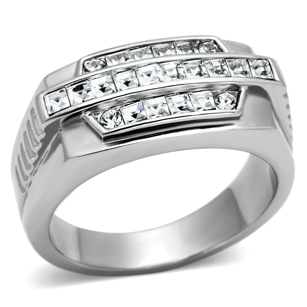 High polished (no plating) Stainless Steel Ring with Top Grade Crystal  in Clear