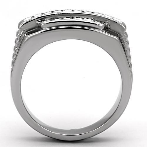 High polished (no plating) Stainless Steel Ring with Top Grade Crystal  in Clear