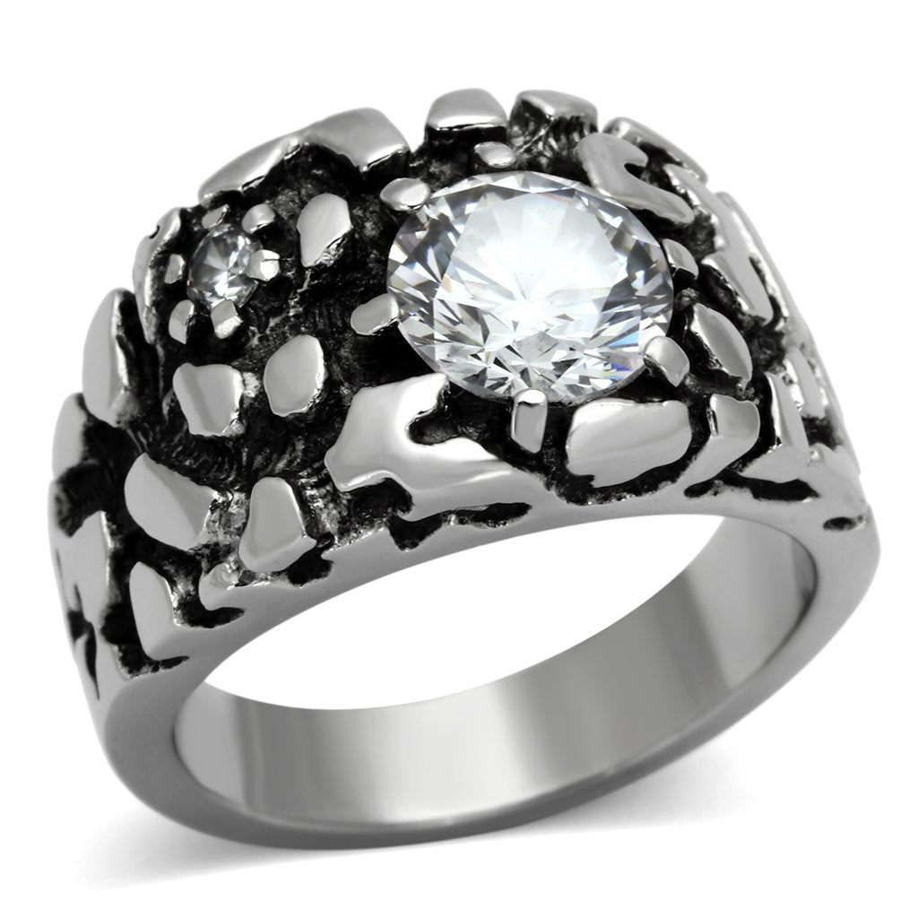 High polished (no plating) Stainless Steel Ring with AAA Grade CZ  in Clear