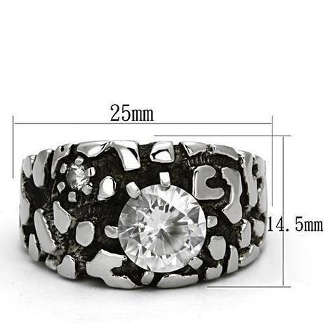 High polished (no plating) Stainless Steel Ring with AAA Grade CZ  in Clear