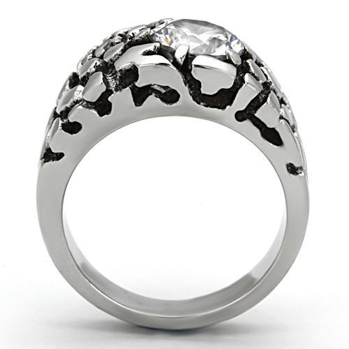 High polished (no plating) Stainless Steel Ring with AAA Grade CZ  in Clear