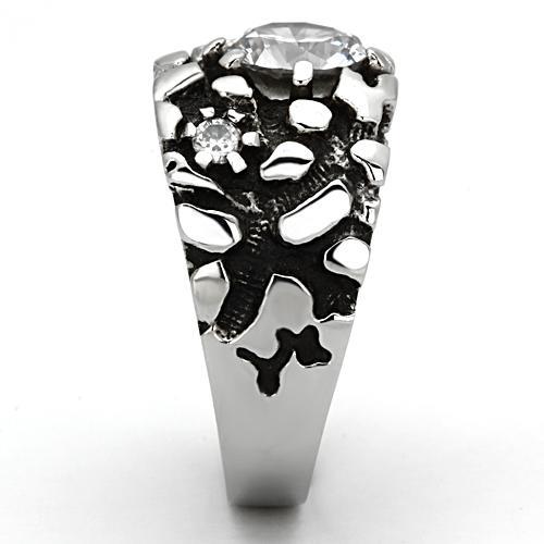 High polished (no plating) Stainless Steel Ring with AAA Grade CZ  in Clear