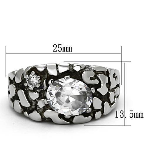 High polished (no plating) Stainless Steel Ring with AAA Grade CZ  in Clear