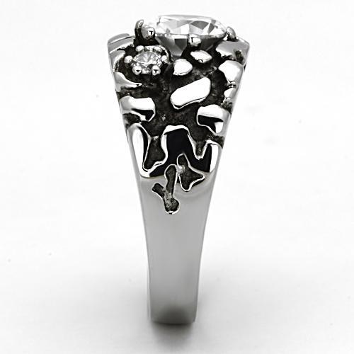 High polished (no plating) Stainless Steel Ring with AAA Grade CZ  in Clear