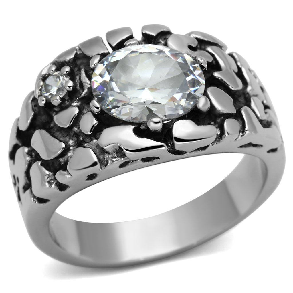 High polished (no plating) Stainless Steel Ring with AAA Grade CZ  in Clear