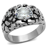 High polished (no plating) Stainless Steel Ring with AAA Grade CZ  in Clear