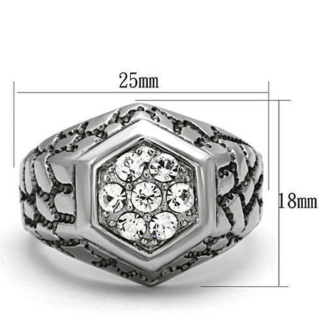 High polished (no plating) Stainless Steel Ring with Top Grade Crystal  in Clear