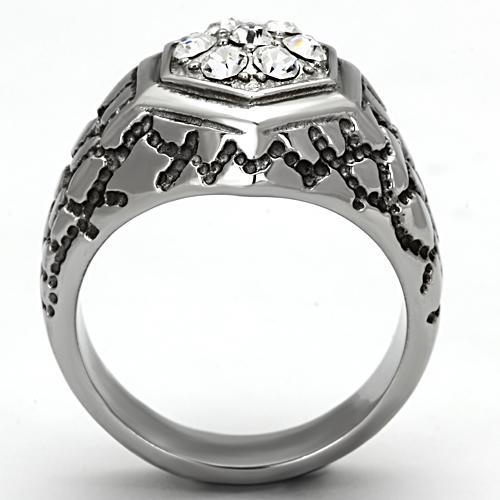 High polished (no plating) Stainless Steel Ring with Top Grade Crystal  in Clear