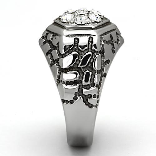 High polished (no plating) Stainless Steel Ring with Top Grade Crystal  in Clear