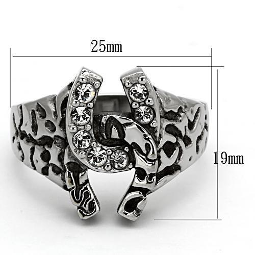 High polished (no plating) Stainless Steel Ring with Top Grade Crystal  in Clear