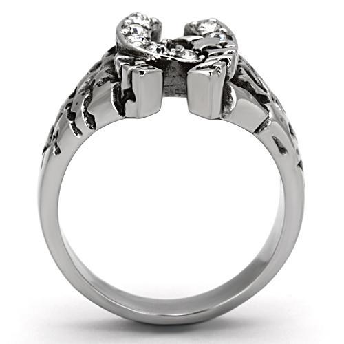 High polished (no plating) Stainless Steel Ring with Top Grade Crystal  in Clear