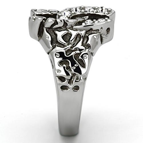 High polished (no plating) Stainless Steel Ring with Top Grade Crystal  in Clear