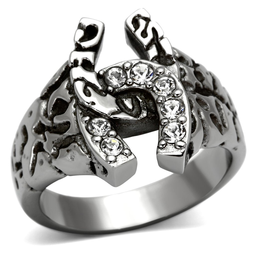High polished (no plating) Stainless Steel Ring with Top Grade Crystal  in Clear