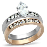 Two-Tone IP Rose Gold Stainless Steel Ring with AAA Grade CZ  in Clear