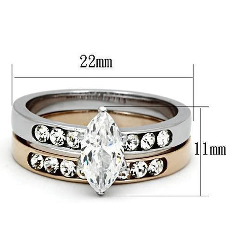 Two-Tone IP Rose Gold Stainless Steel Ring with AAA Grade CZ  in Clear