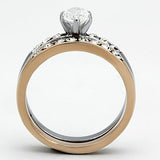 Two-Tone IP Rose Gold Stainless Steel Ring with AAA Grade CZ  in Clear
