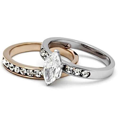 Two-Tone IP Rose Gold Stainless Steel Ring with AAA Grade CZ  in Clear