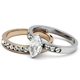 Two-Tone IP Rose Gold Stainless Steel Ring with AAA Grade CZ  in Clear