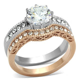 Two-Tone IP Rose Gold Stainless Steel Ring with AAA Grade CZ  in Clear