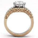 Two-Tone IP Rose Gold Stainless Steel Ring with AAA Grade CZ  in Clear