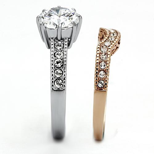Two-Tone IP Rose Gold Stainless Steel Ring with AAA Grade CZ  in Clear