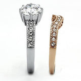 Two-Tone IP Rose Gold Stainless Steel Ring with AAA Grade CZ  in Clear