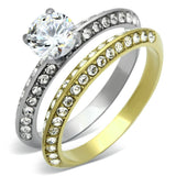 Two-Tone IP Gold (Ion Plating) Stainless Steel Ring with AAA Grade CZ  in Clear