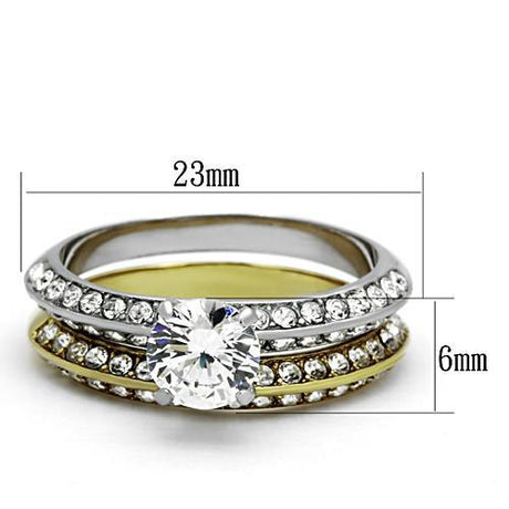 Two-Tone IP Gold (Ion Plating) Stainless Steel Ring with AAA Grade CZ  in Clear