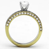 Two-Tone IP Gold (Ion Plating) Stainless Steel Ring with AAA Grade CZ  in Clear