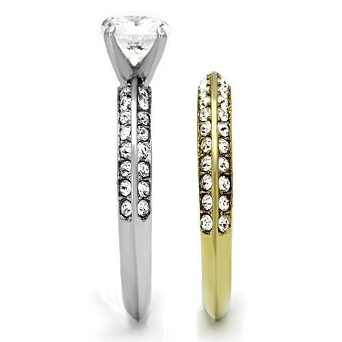 Two-Tone IP Gold (Ion Plating) Stainless Steel Ring with AAA Grade CZ  in Clear