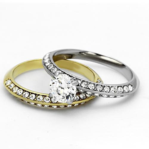 Two-Tone IP Gold (Ion Plating) Stainless Steel Ring with AAA Grade CZ  in Clear