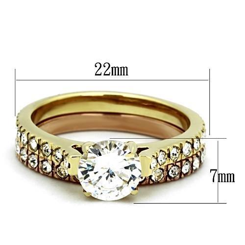 IP Gold & IP Rose Gold (Ion Plating) Stainless Steel Ring with AAA Grade CZ  in Clear