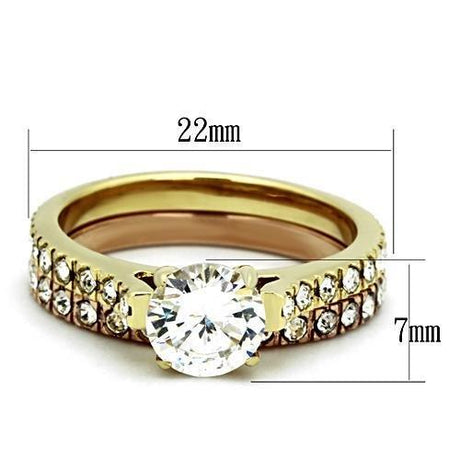 IP Gold & IP Rose Gold (Ion Plating) Stainless Steel Ring with AAA Grade CZ  in Clear