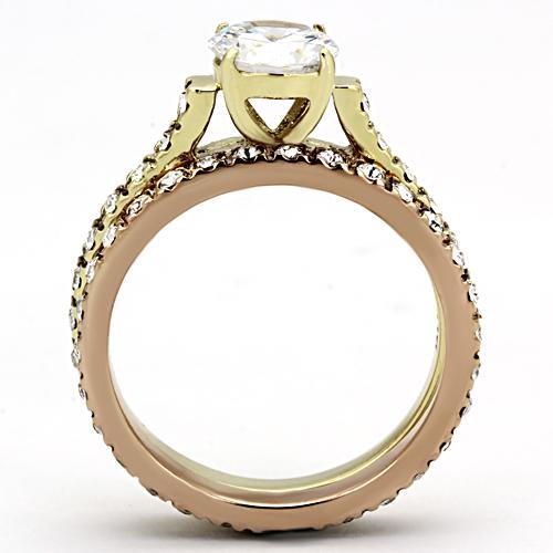 IP Gold & IP Rose Gold (Ion Plating) Stainless Steel Ring with AAA Grade CZ  in Clear