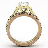 IP Gold & IP Rose Gold (Ion Plating) Stainless Steel Ring with AAA Grade CZ  in Clear