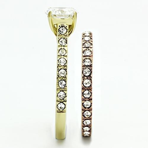 IP Gold & IP Rose Gold (Ion Plating) Stainless Steel Ring with AAA Grade CZ  in Clear