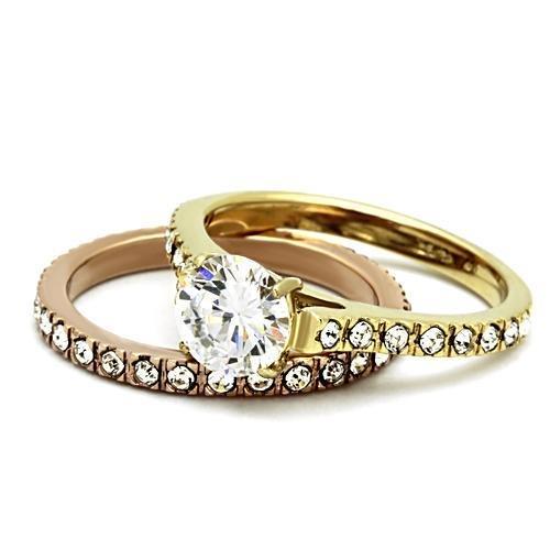 IP Gold & IP Rose Gold (Ion Plating) Stainless Steel Ring with AAA Grade CZ  in Clear