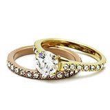 IP Gold & IP Rose Gold (Ion Plating) Stainless Steel Ring with AAA Grade CZ  in Clear
