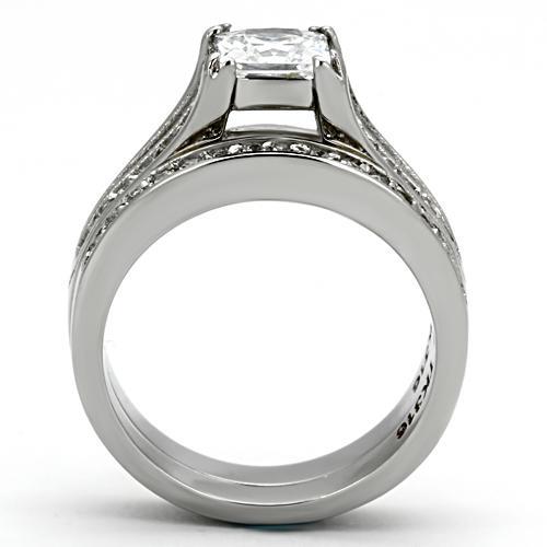 High polished (no plating) Stainless Steel Ring with AAA Grade CZ  in Clear
