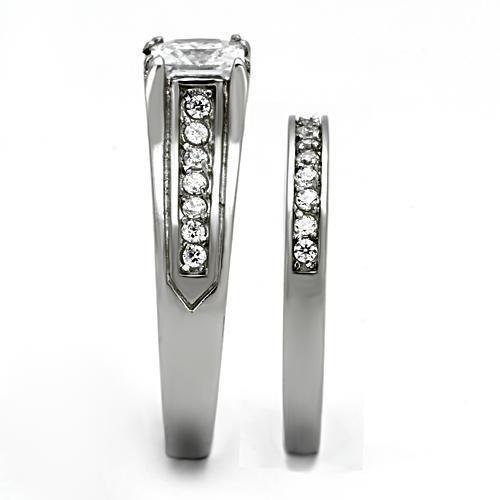 High polished (no plating) Stainless Steel Ring with AAA Grade CZ  in Clear