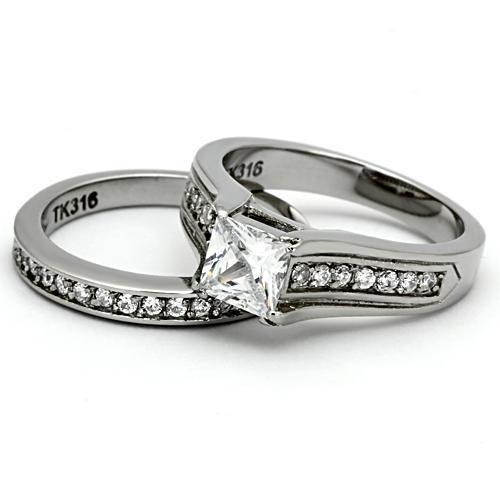High polished (no plating) Stainless Steel Ring with AAA Grade CZ  in Clear