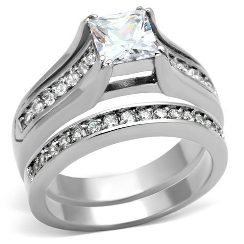 High polished (no plating) Stainless Steel Ring with AAA Grade CZ  in Clear