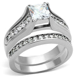 High polished (no plating) Stainless Steel Ring with AAA Grade CZ  in Clear