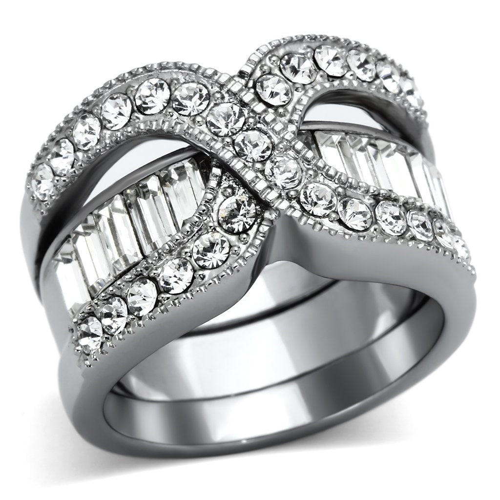High polished (no plating) Stainless Steel Ring with Top Grade Crystal  in Clear