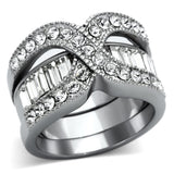 High polished (no plating) Stainless Steel Ring with Top Grade Crystal  in Clear