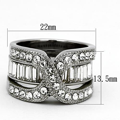 High polished (no plating) Stainless Steel Ring with Top Grade Crystal  in Clear